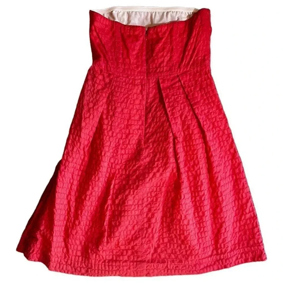 J.CREW Coral Textured Strapless Pleated A-Line Dress Lined Pockets Size 6 - Picture 2 of 6